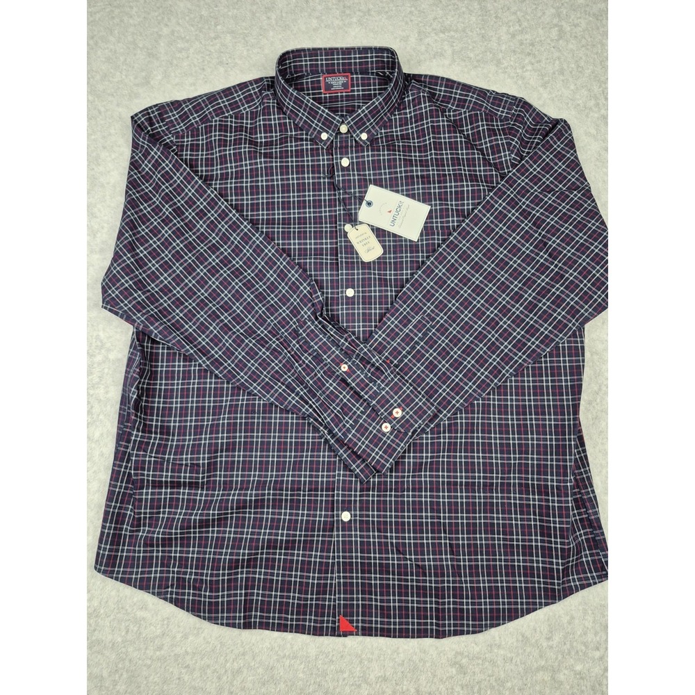 Untuckit Shirt Mens 3XL Red Blue Plaid Long Sleeve Button Up Perdera Regular Fit